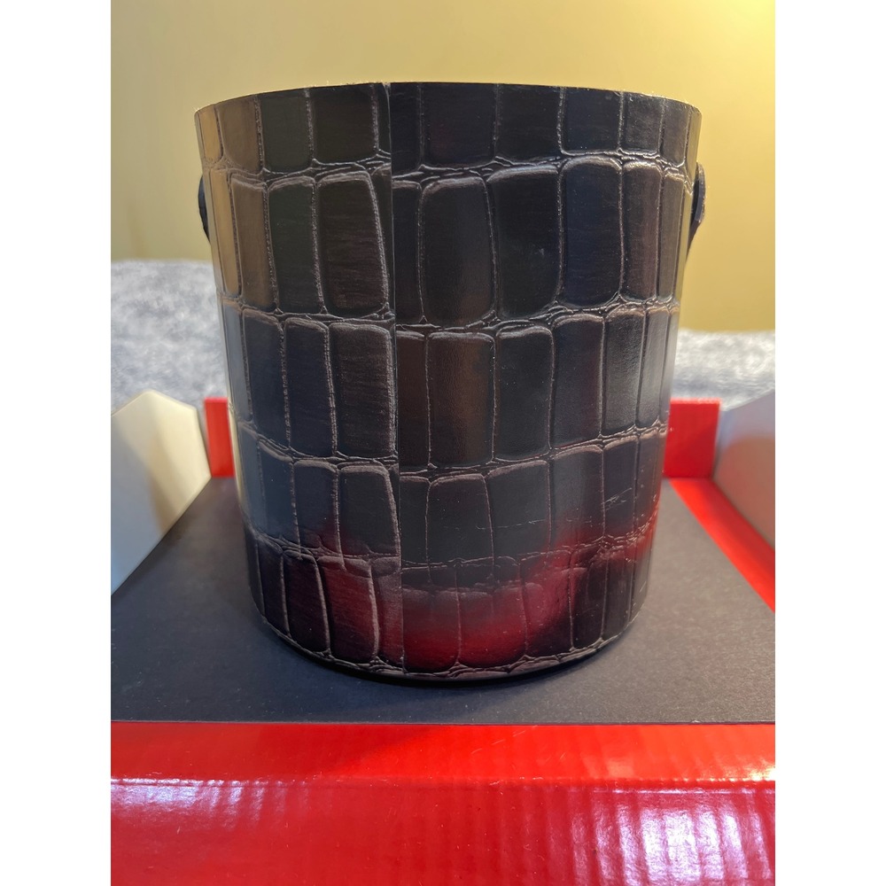 Tommy Bahama Black Faux Crocodile Embossed Leather Stainless Steel Ice Bucket